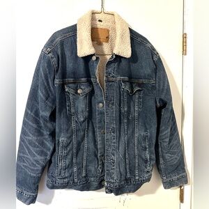 American Eagle Outfitters Blue Denim Jacket with Sherpa Lining XL